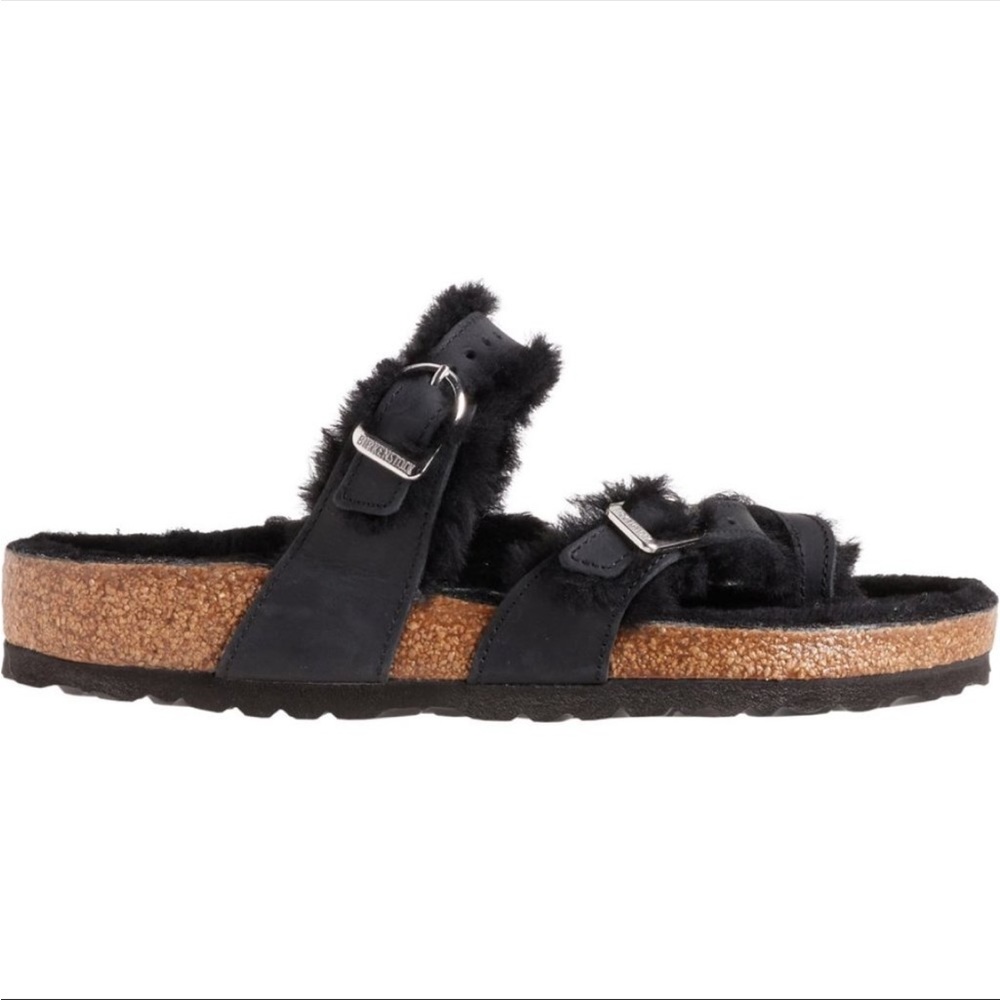 NWT Birkenstock Black Mayari Shearling lined Sandals Leather size 39 8 - Picture 2 of 10